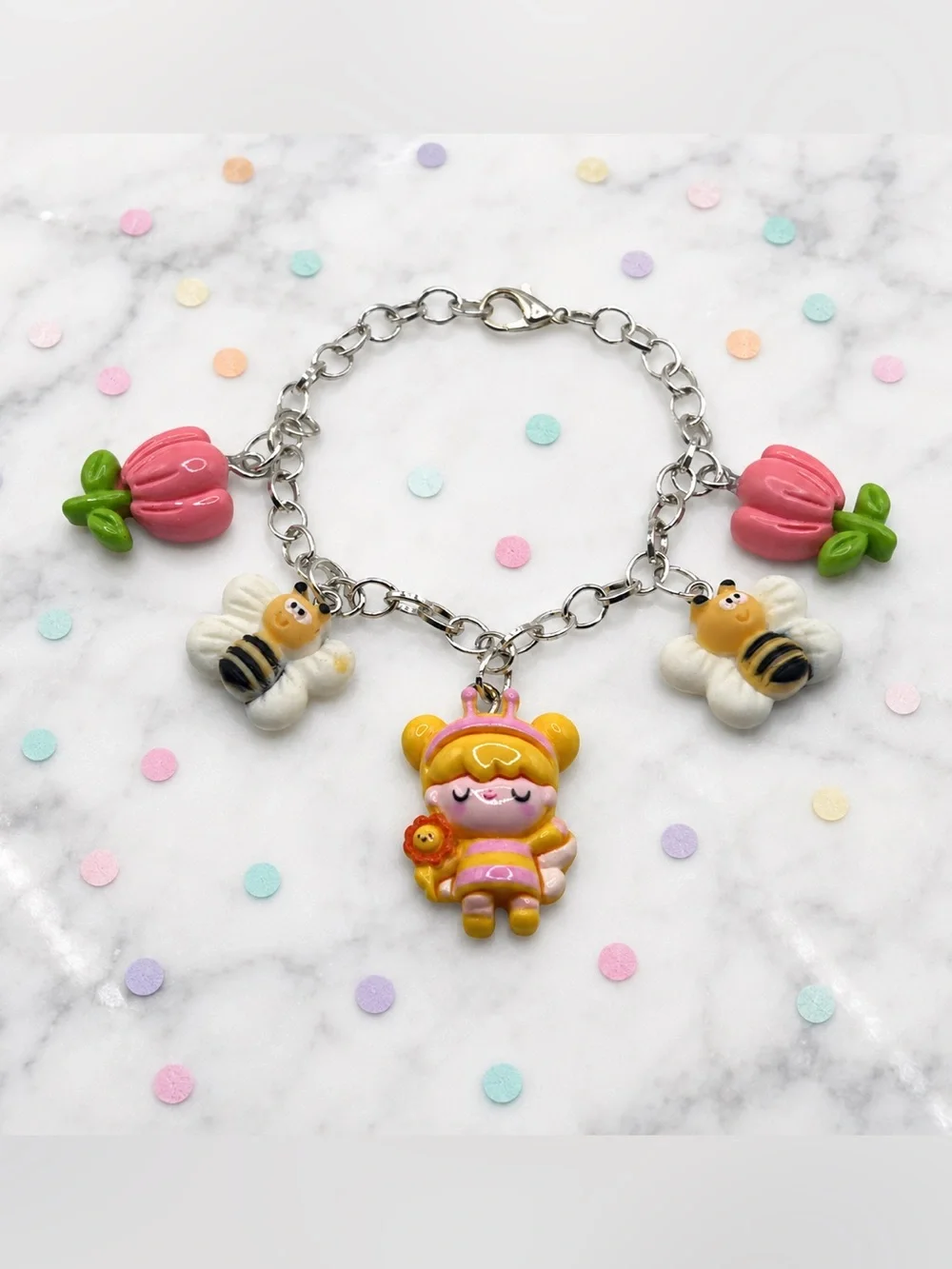 Kids Bee & Flower Charm Bracelet